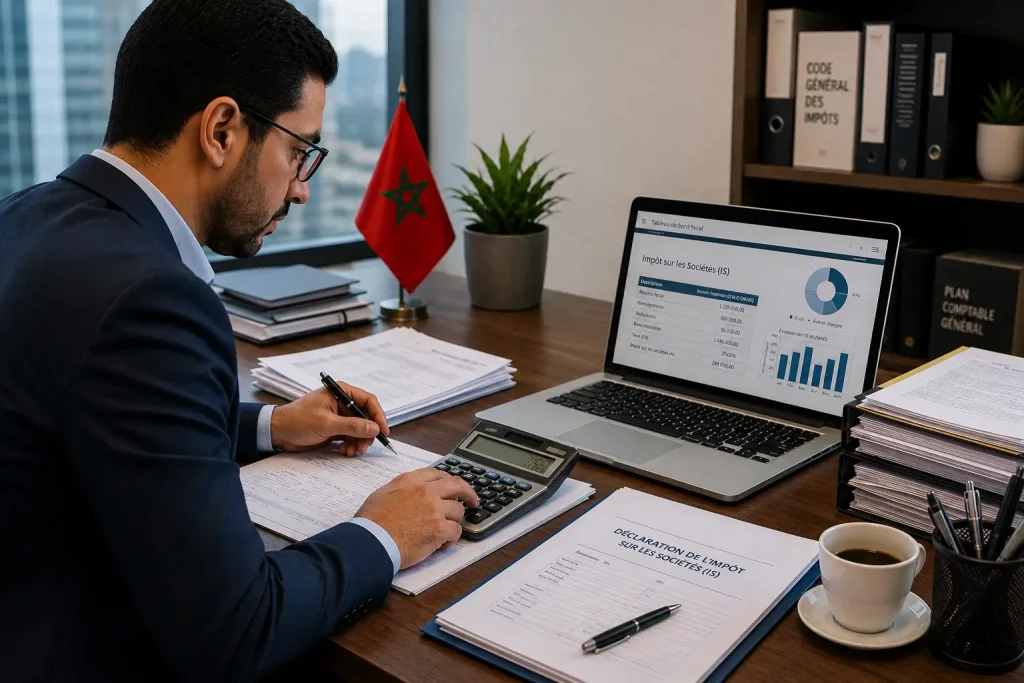 Comptable vérifiant les déclarations fiscales d'une PME marocaine